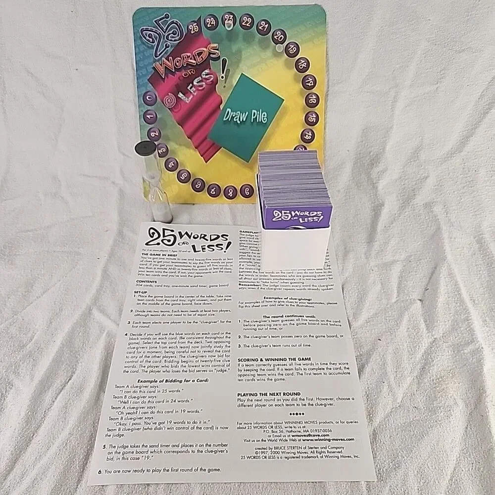 25 Words or Less Board Card Game #1006 Winning Moves Games 2000 Edition COMPLETE